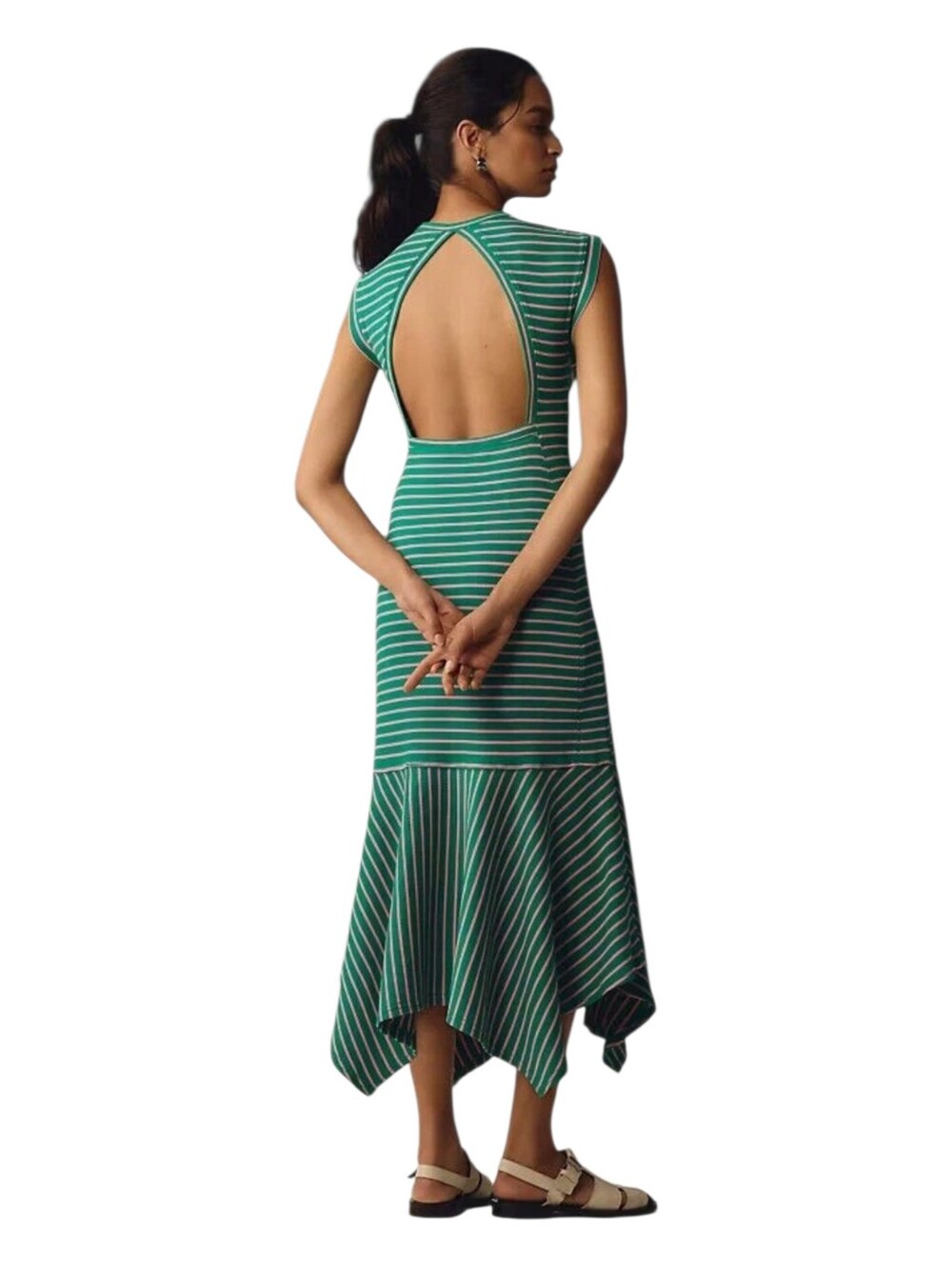 Daily Practice Womens Green Pink Striped Highline Short Sleeve Maxi Dress XS